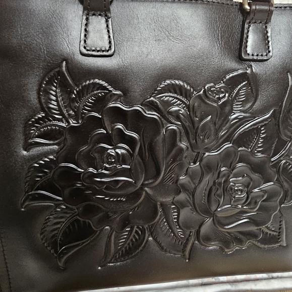 Patricia Nash Rose Tooled Black Leather Tote - Picture 8 of 8